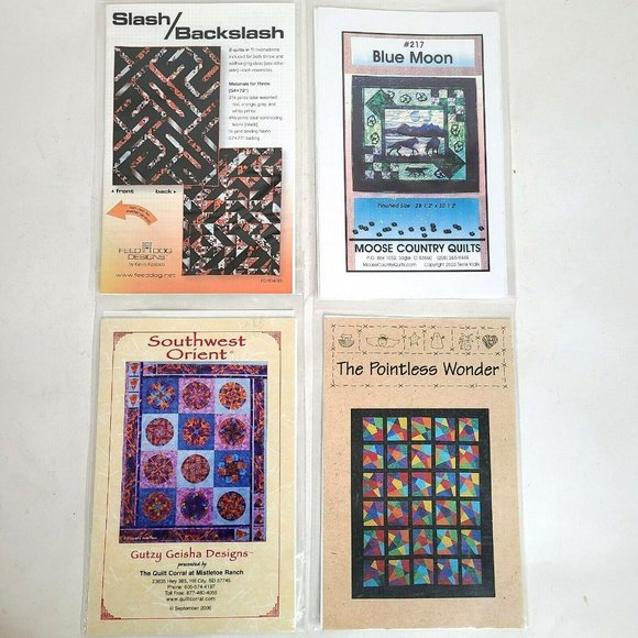 Quilt Corral, Feed Dog, Moose Country Other - Lot of 4 Geometric Style Quilt Patterns Back Slash, Southwest, Blue Moon, Stars